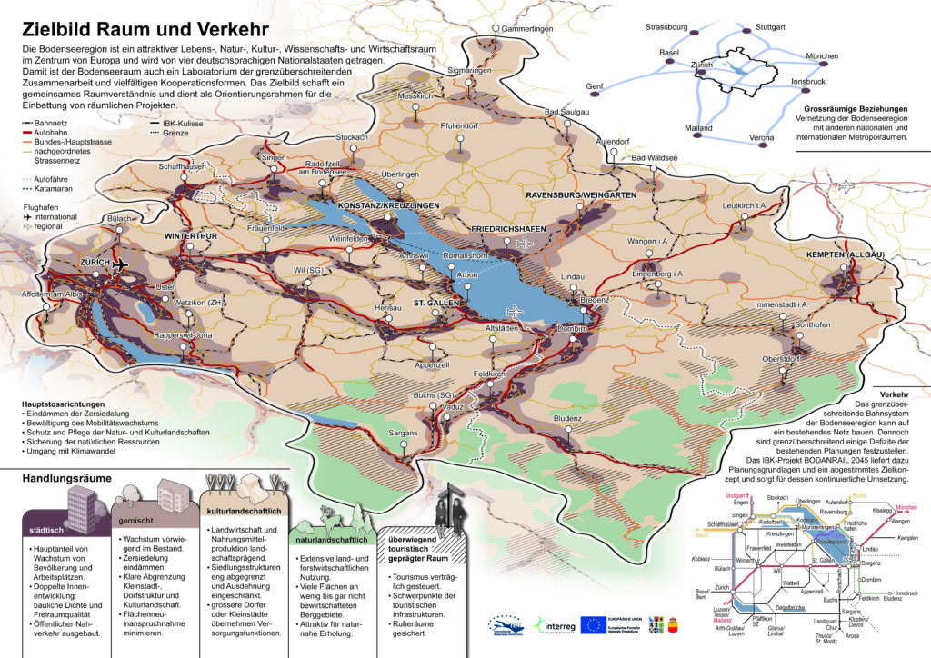 Die IBK-Regierungschefkonferenz hat am 10. Dezember 2021 das «Zielbild Raum und Verkehr für die internationale Bodenseeregion» beschlossen. Mit diesem Zielbild verfügen die Regionen rund um den Bodensee über einen Orientierungsrahmen für ein grenzüberschreitend abgestimmtes Raumverständnis.